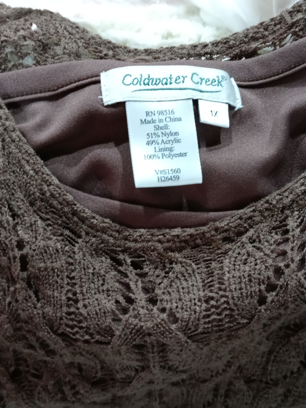 Coldwater Creek Brown Lace-Detail Scoop Neck Sweater